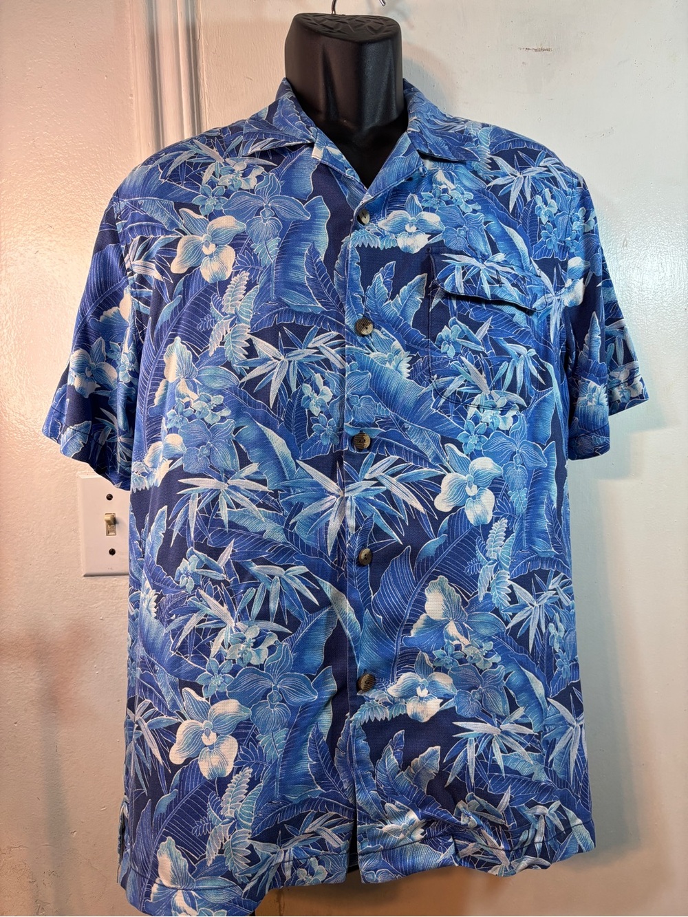Tommy Bahama Blue Tropical Floral Silk Shirt